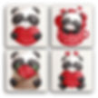 Set of 4x Coasters Printed: "Love pandas" Cute Panda/ Love Heart/ Red Rose