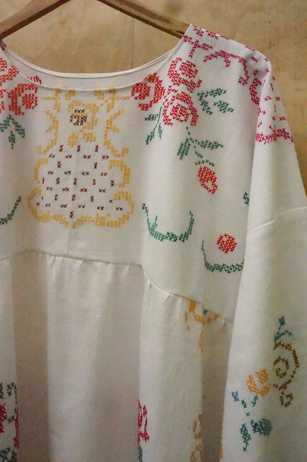 Thumbnail: Short dress with cross stich embroidery