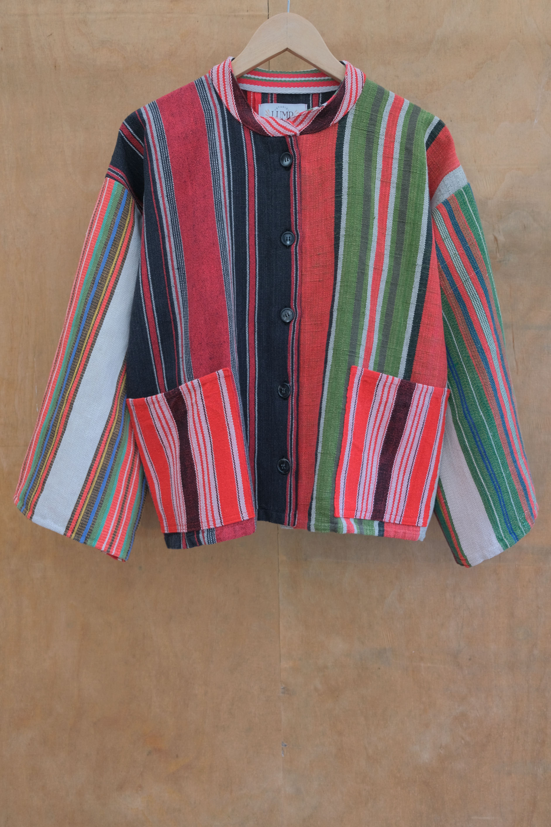 Jacket made from homewoven tablecloths