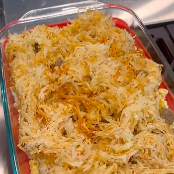 hash browns in glass baking dish