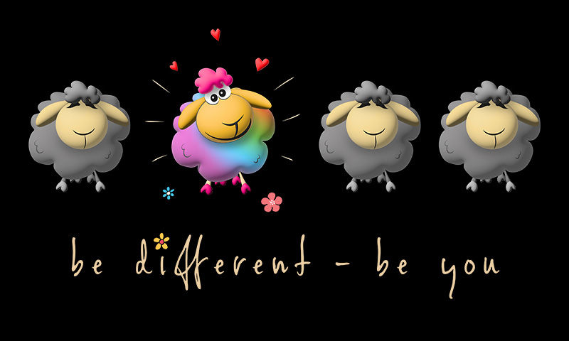 be different, shirt schaf witzig, witziges shirt wolle, sei anders lustig, shirt wolle, buntes schaf,