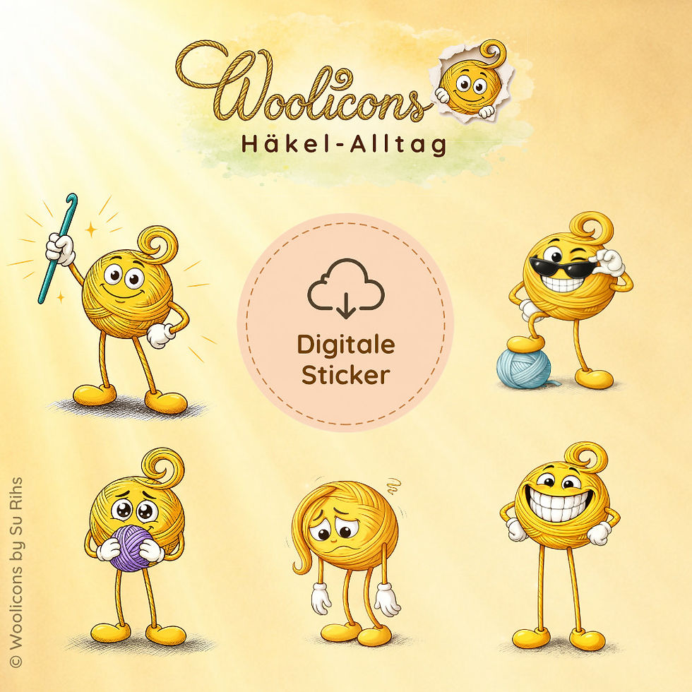 Miniaturbild: 10 digitale Woolicon Sticker als PNG mit transparentem Hintergrund. Manchmal sagt ein Knäuel mehr als Worte.