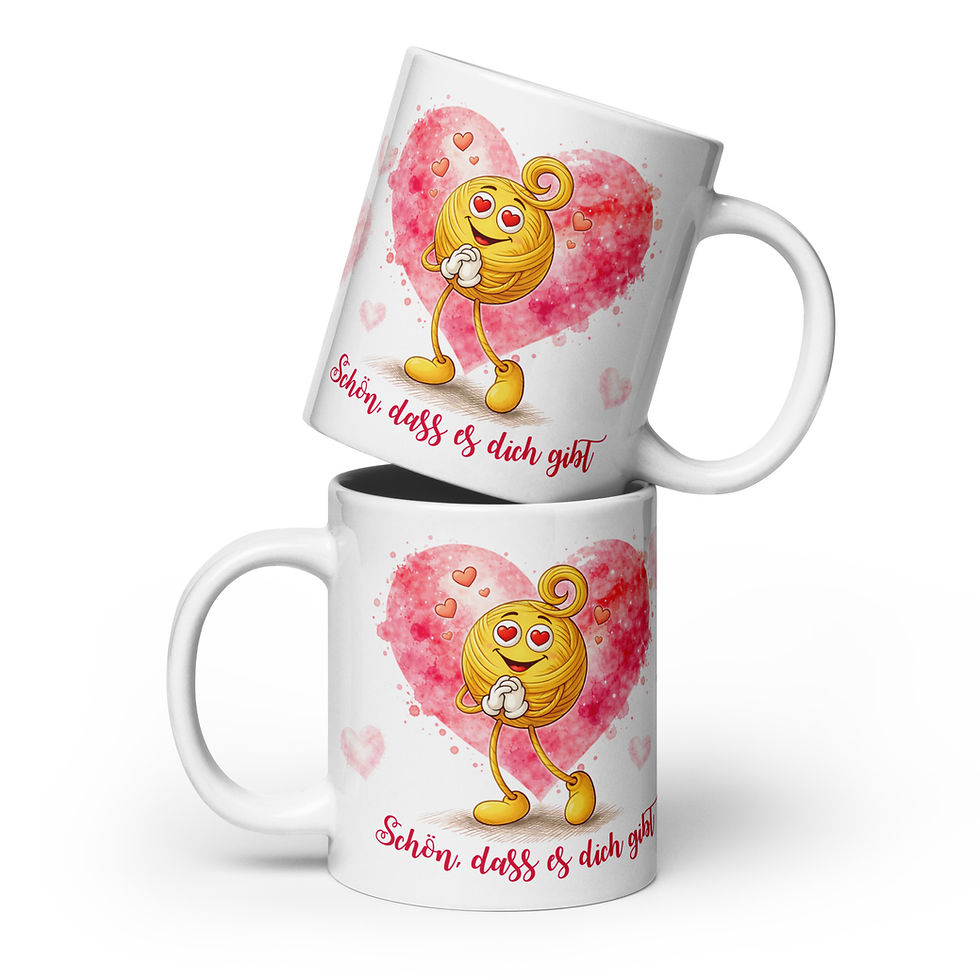 Miniaturbild: Woolicons Tasse mit Herz und Spruch, Geschenk für Strickerin, Geschenk für Häklerin, Geschenk Wollfans
