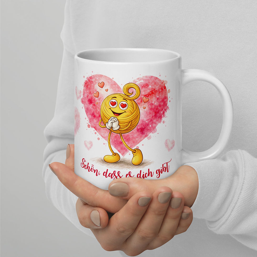 Thumbnail: Woolicons Tasse mit Herz und Spruch, Geschenk für Strickerin, Geschenk für Häklerin, Geschenk Wollfans