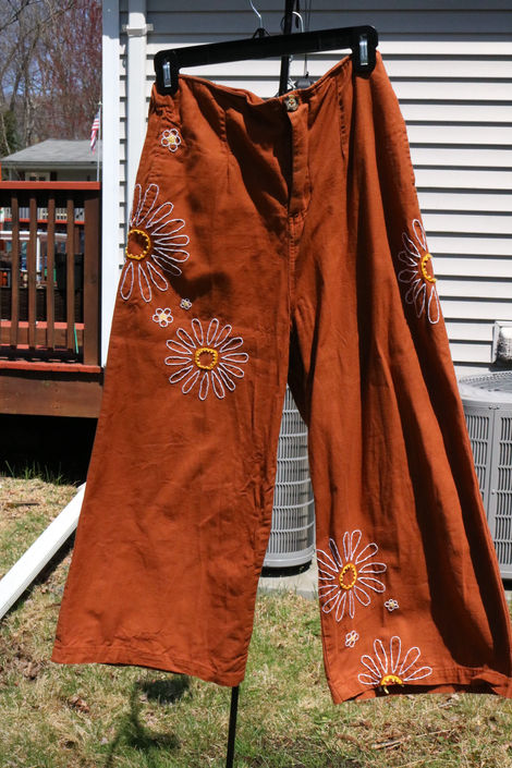 Hand Embroidered Flower Pants