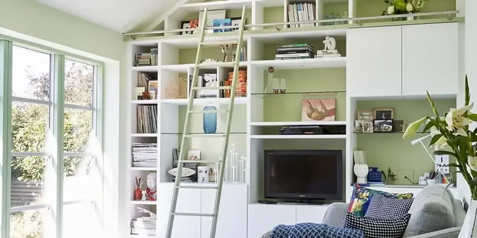 Final photographs of the bespoke office/library, designed by Simon Tcherniak.