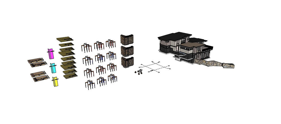 Engineering components dropped in next to the architectural model, ready to begin modeling.