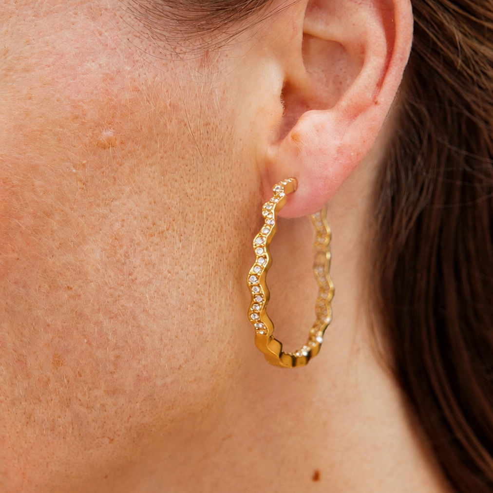 Celeste Wavy Zircon Hoop Earrings