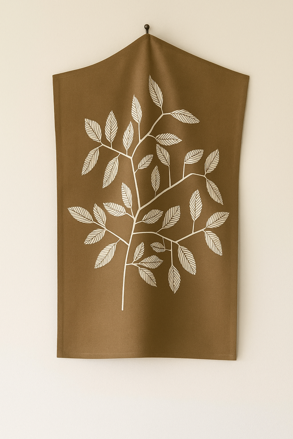 Botanical Leaf Print Soft Cotton Kitchen Towel – Earth Brown