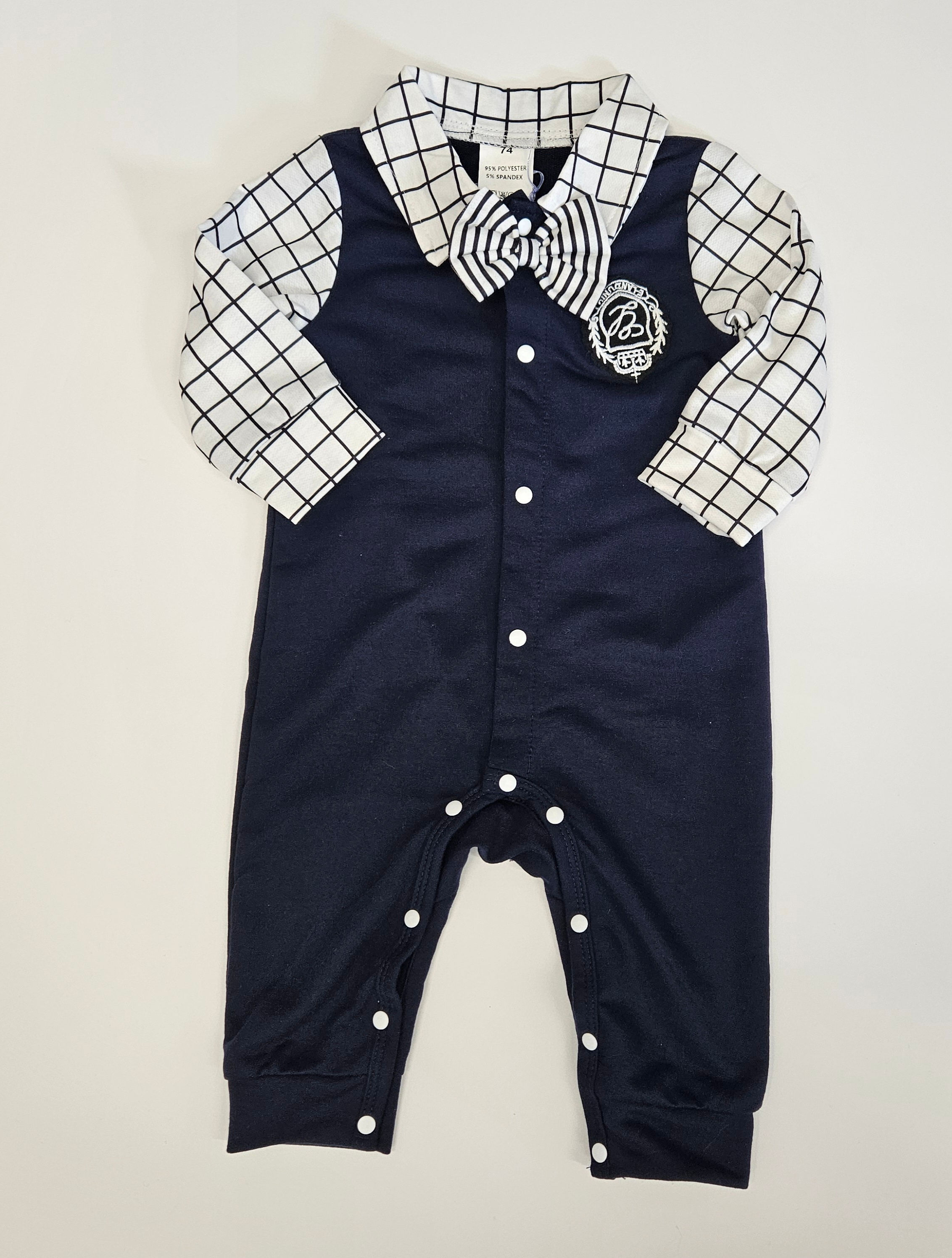 Baby boys navy bow tie romper 
