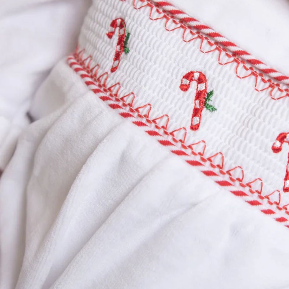Candy Cane white smocked Velour sleepsuit