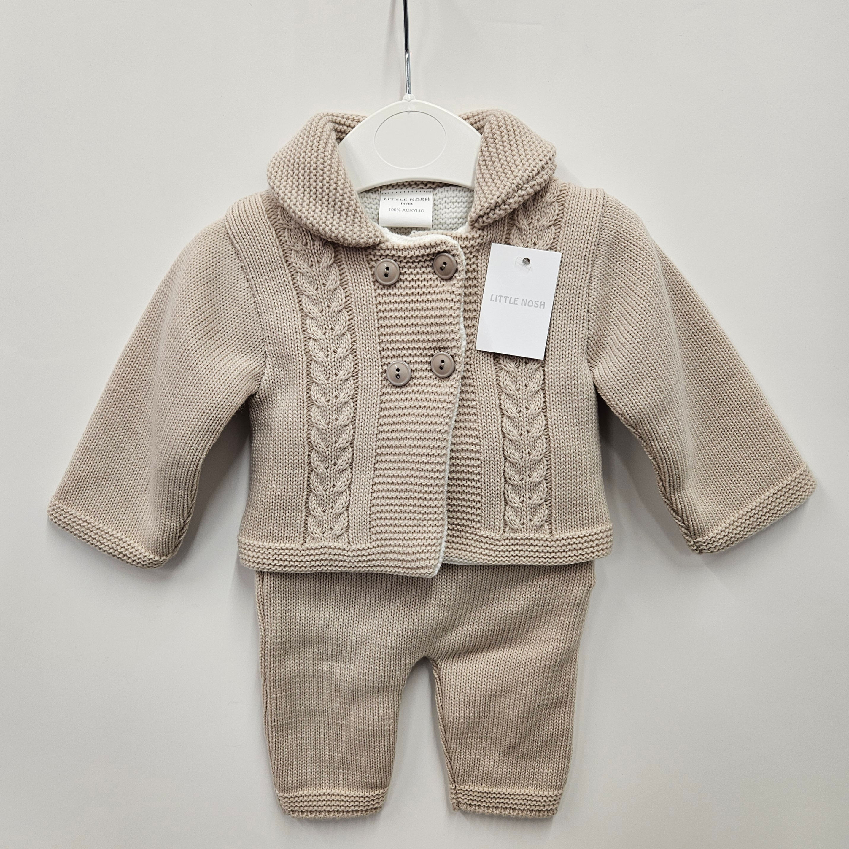 Knitted pram coat and trousers - beige
