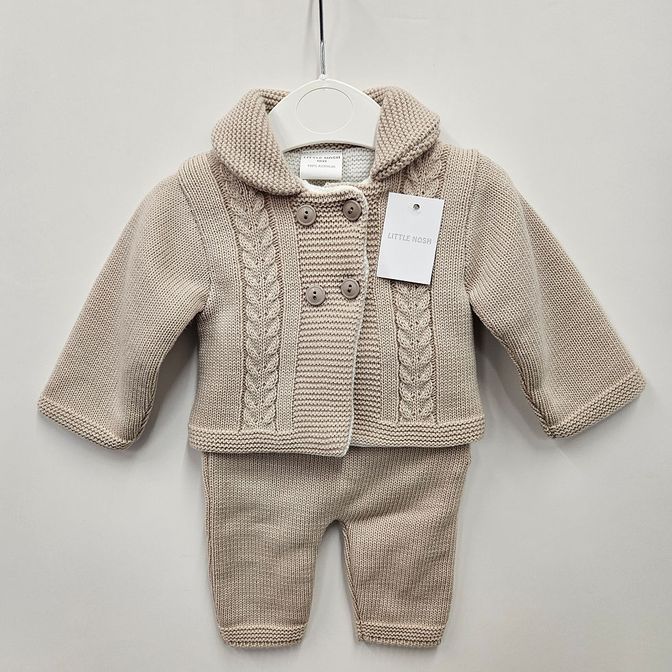 Knitted pram coat and trousers - beige
