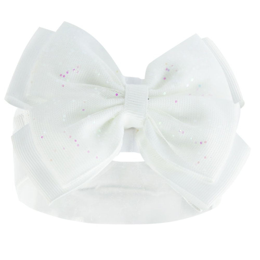 Baby Headband with Glitter Bow - White