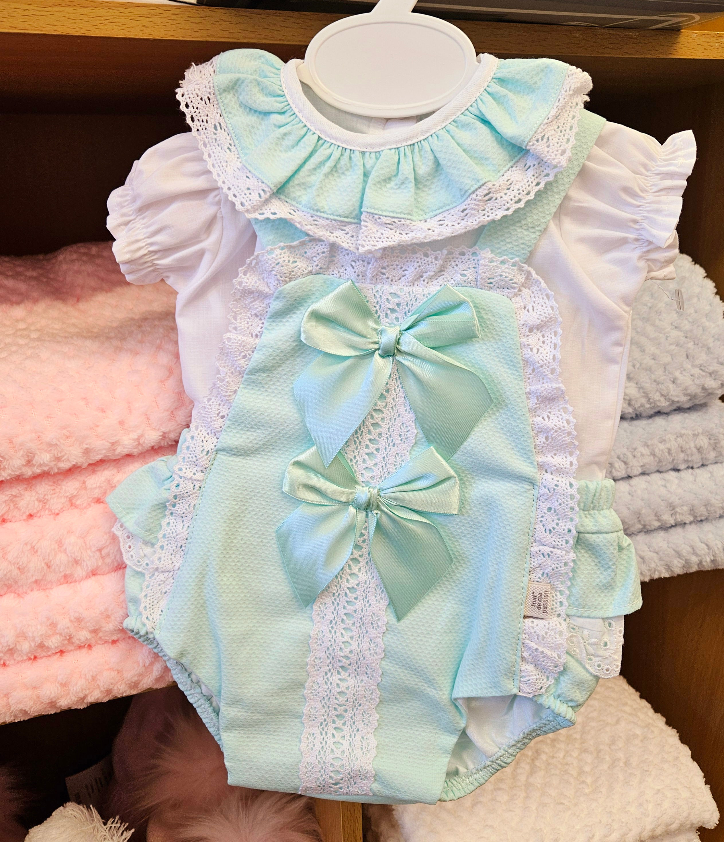Mint romper with Double Bows