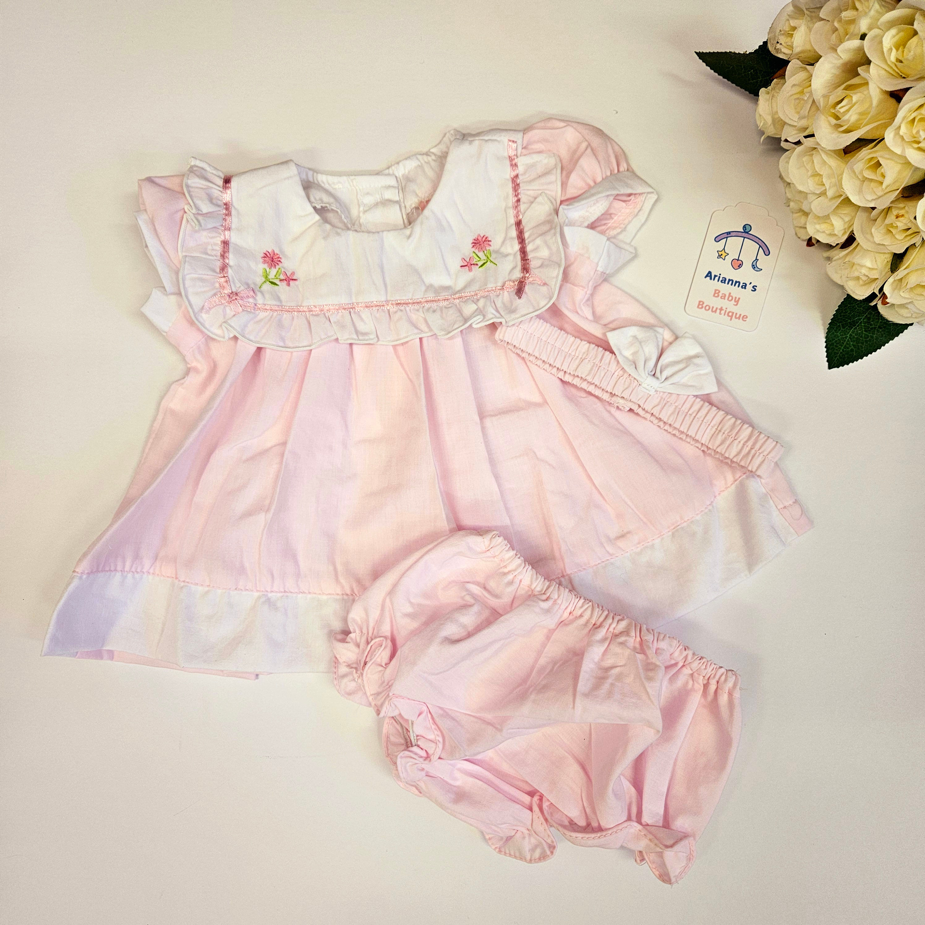 White & Pink Cotton dress set (9239)