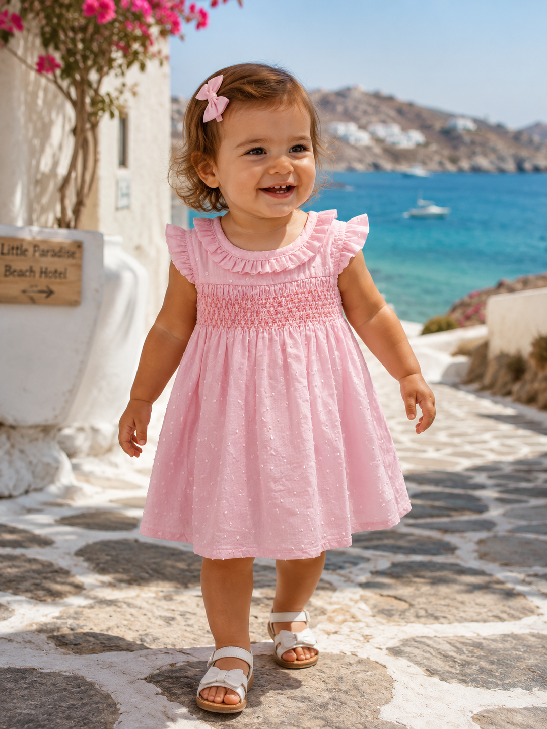 Pink cotton smocked dress