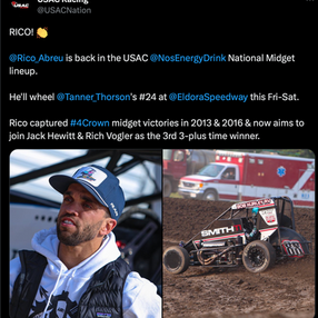Rico Abreu Back In A USAC Midget Car At Eldora SpeedwayRico Abreu will return to the USAC National 
