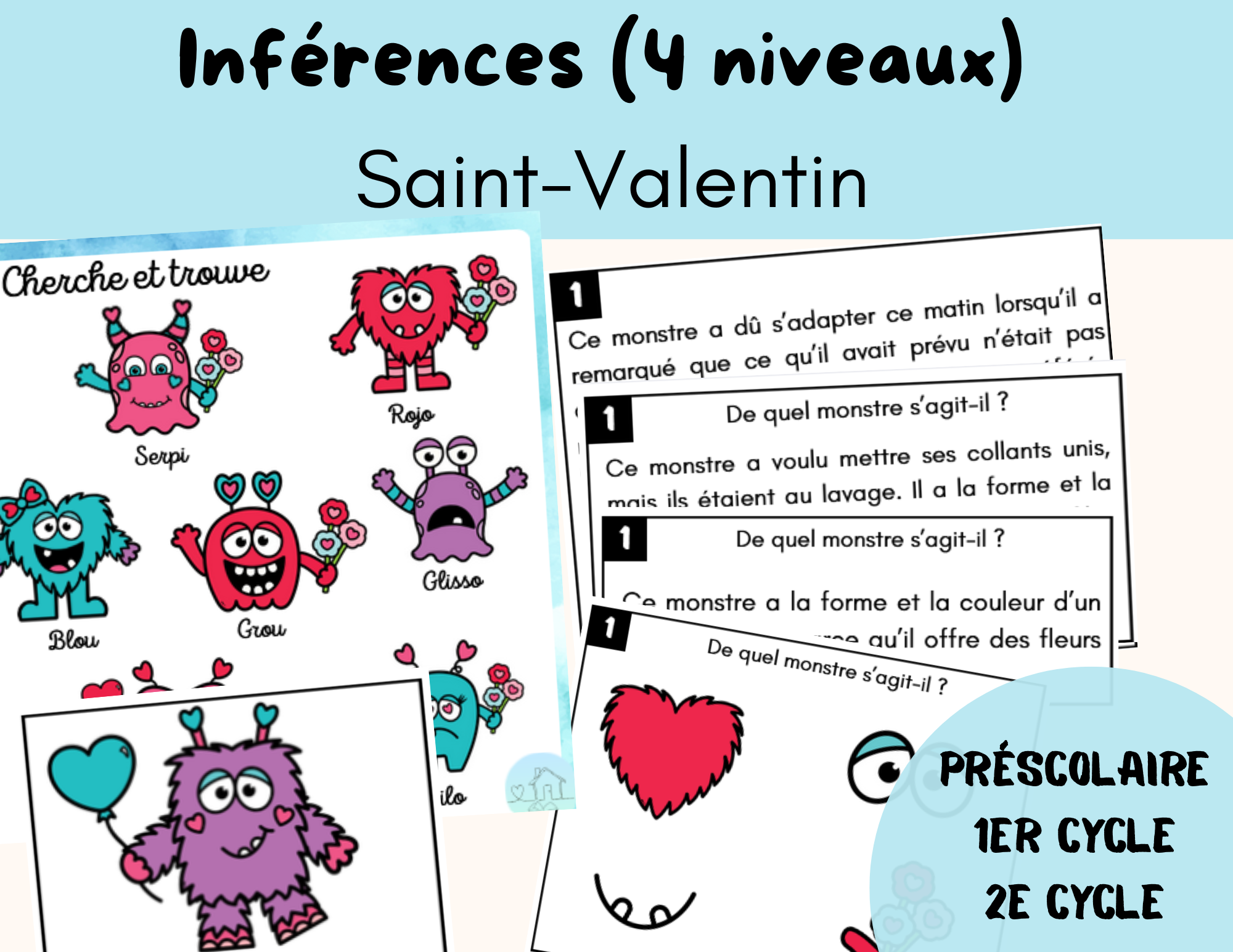Inférences lecture Saint-Valentin (4 niveaux)