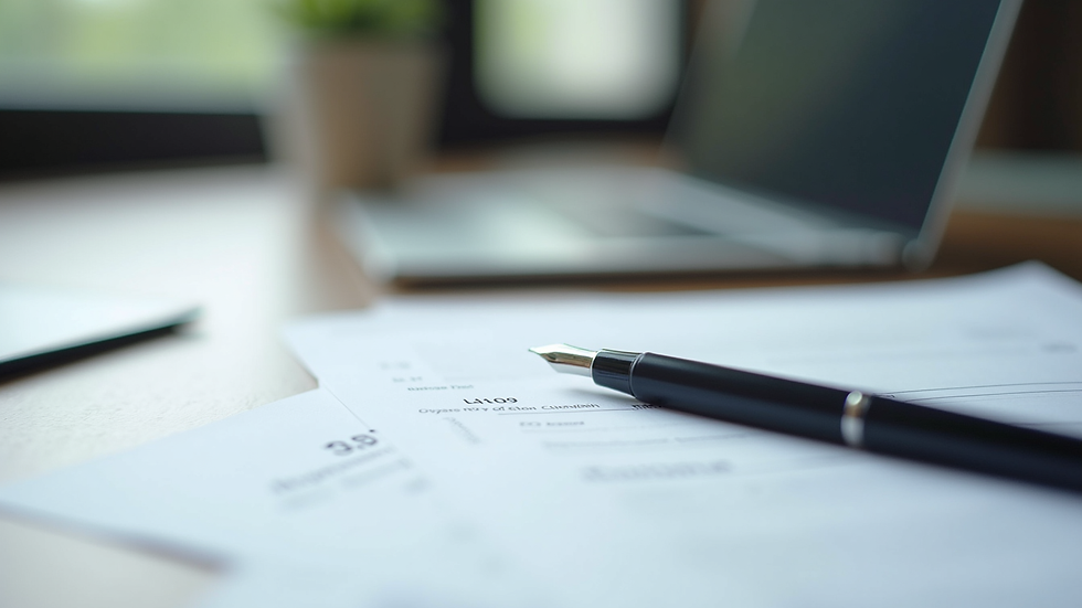 Close-up view of legal documents and a pen on a desk