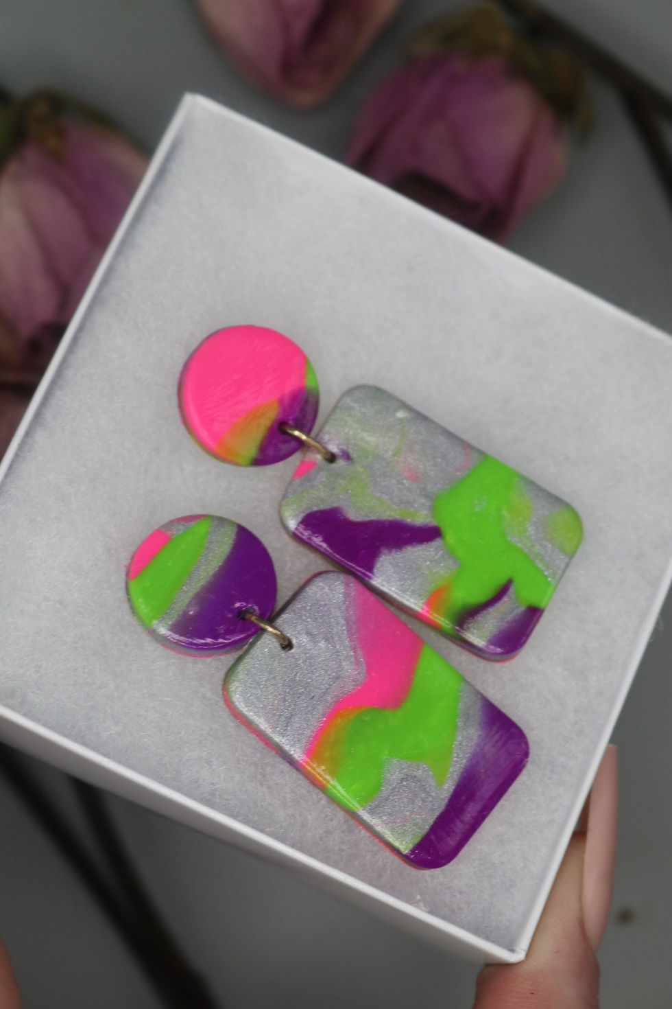 Thumbnail: Neon Marble Stud Earrings 