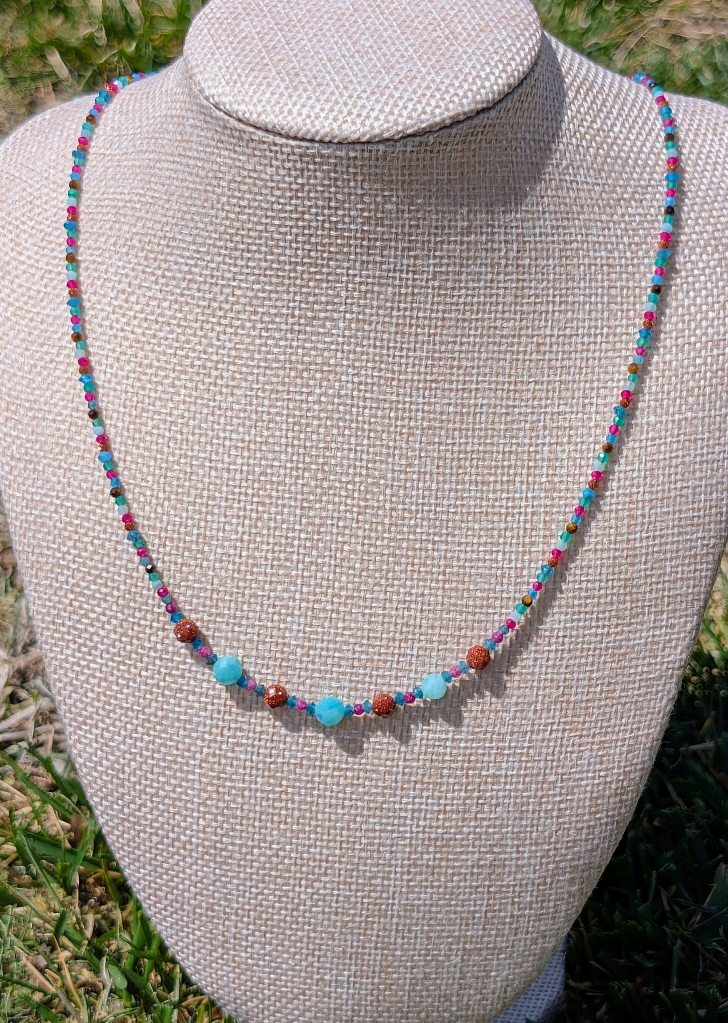 'Celosia' Gemstone and Gold Fill Collection: Beaded Becklace
