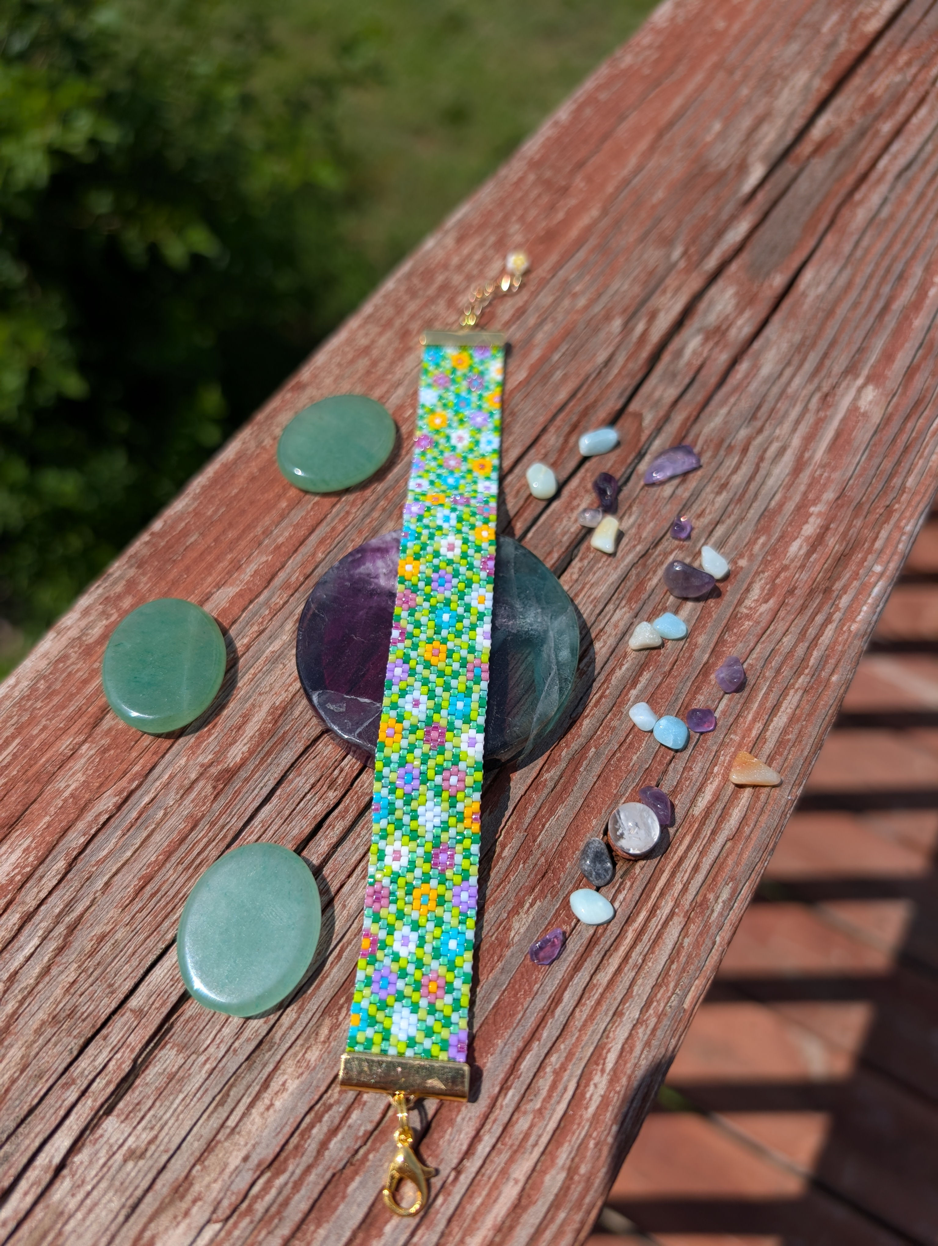 'Happy Petals' (double threaded) peyote stitch bracelet