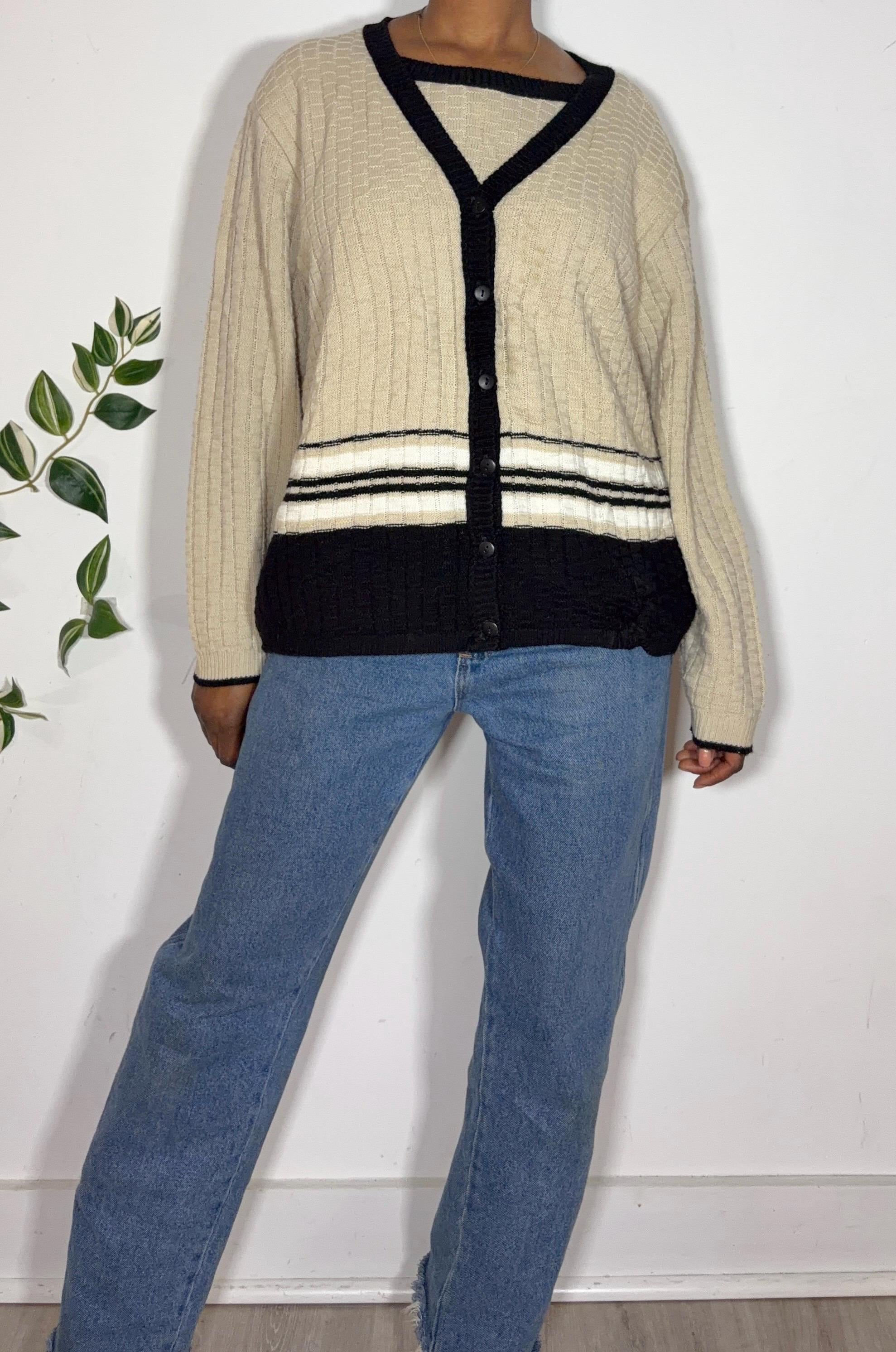 Vintage Striped Cardigan Sweater – Size L, Y2K Fashion
