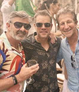 Charlie Feather with Matt Damon during an event in Monaco for Formula 1 Grand Prix