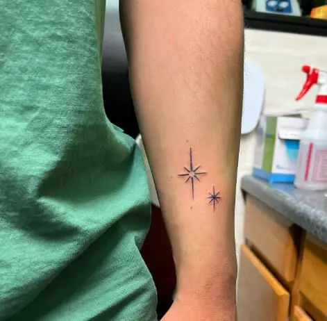 True north tattoo wave compass forearm, ocean sailor modern watercolor.