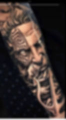 Micro realism Zeus tattoo fierce eyes — hyper-detailed godly gaze lightning iris stippling black ink
