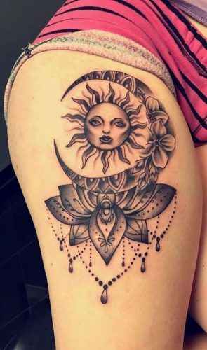 Geometric triangle hip tattoo in minimalist blackwork