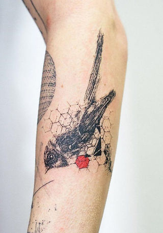  Colorful bird tattoo design on a branch