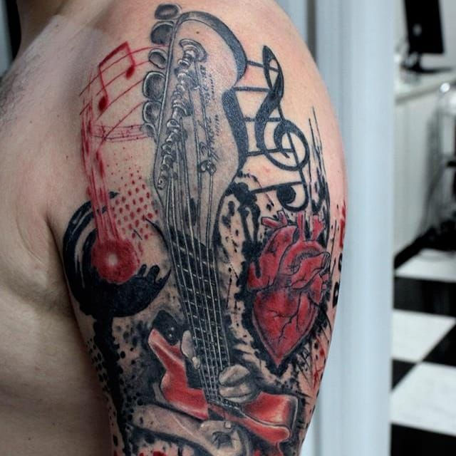 Rock and roll tattoo couple matching design