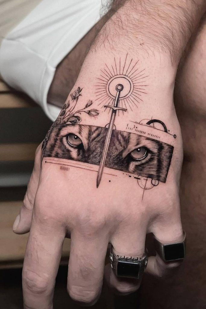 small tattoo for men gear cog forearm, mechanical drive geometric precision.