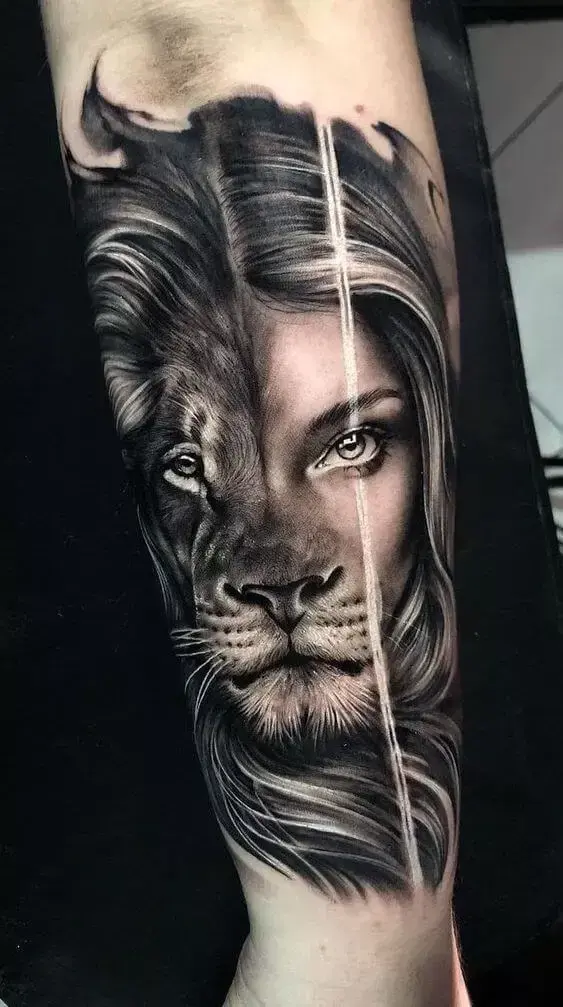 Lion tattoo on chest bold powerful design