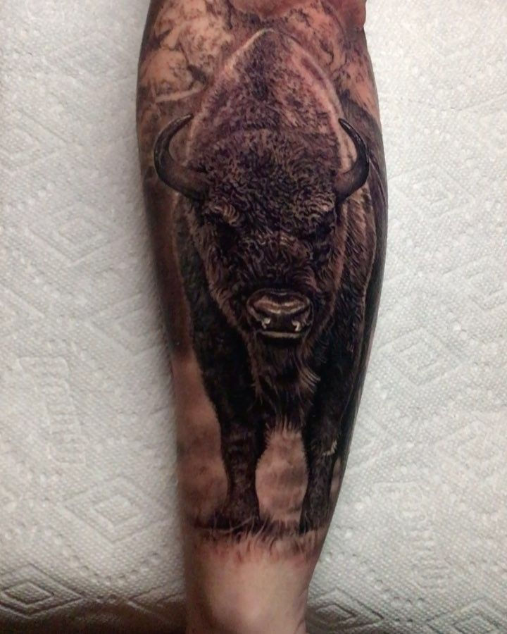 Bison tattoo back large detailed piece