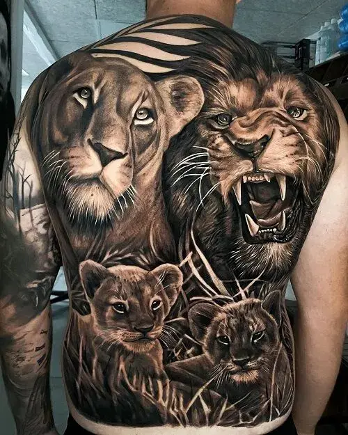 Lion tattoo with crown king royal design