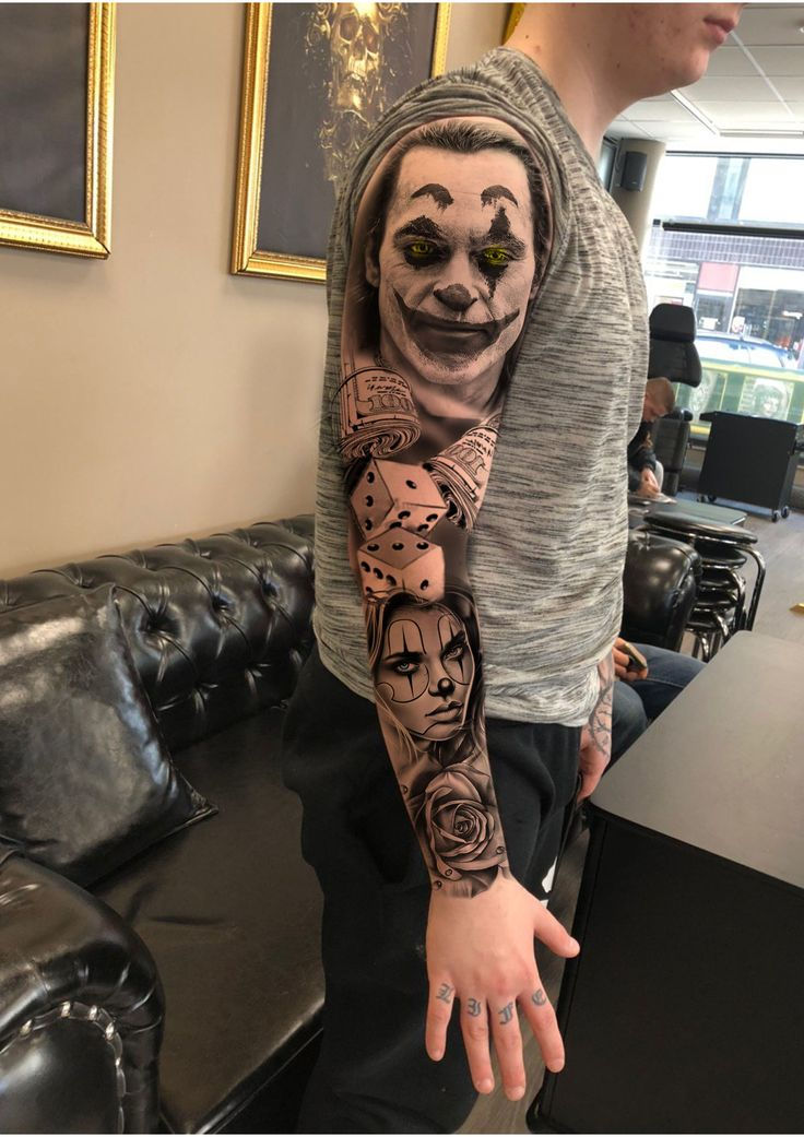 Joker tattoo with makeup face paint