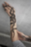 Snake tattoo on ribs curved along body contour — long vertical serpent placement with fine line single needle work