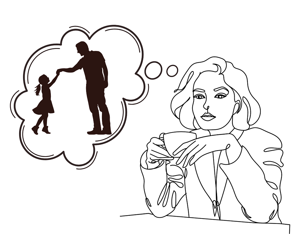 A Woman imagining herself as a young girl dancing with her father