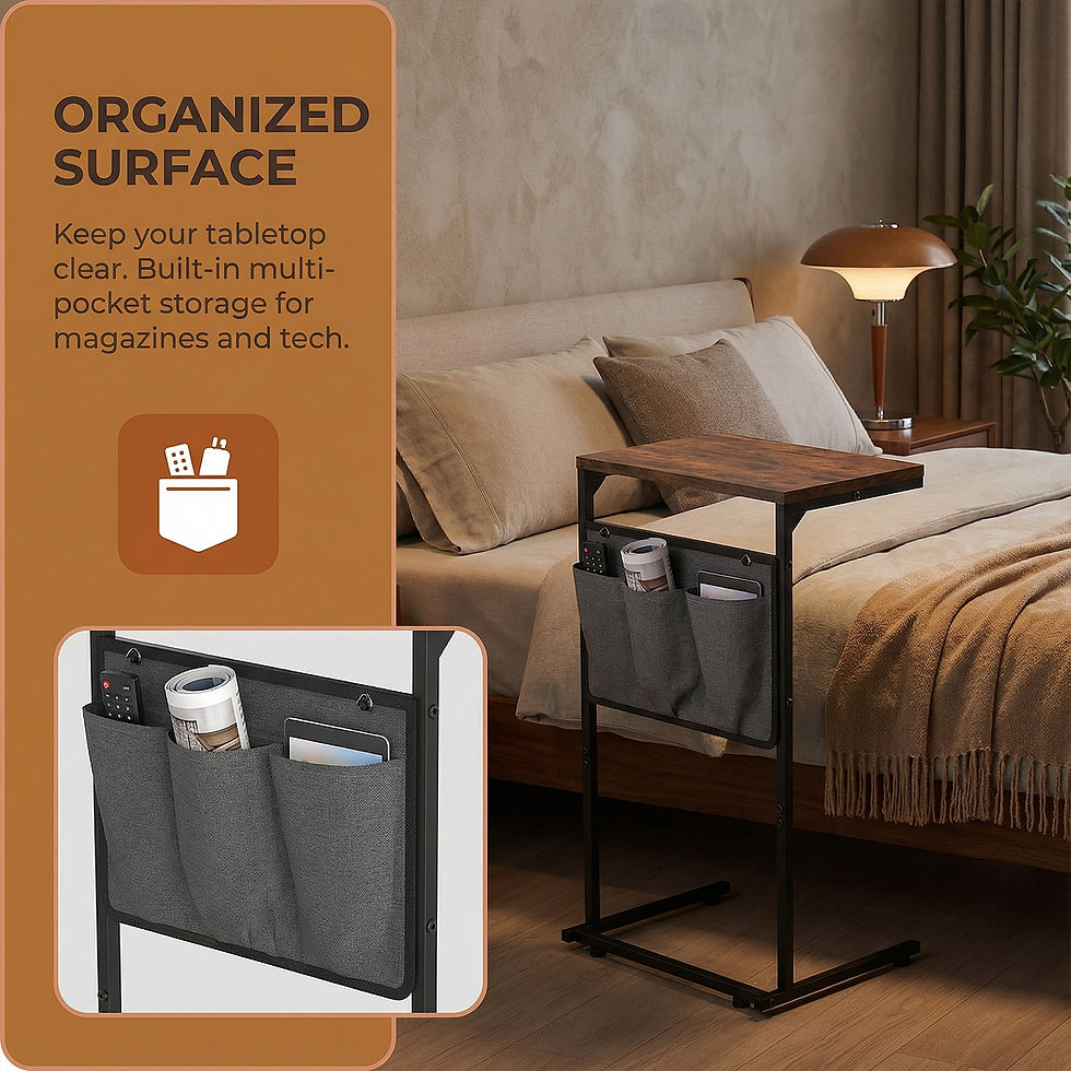 Thumbnail: C-Shaped Sofa Side Table with Side Storage Pocket – Slim End Table for Living 