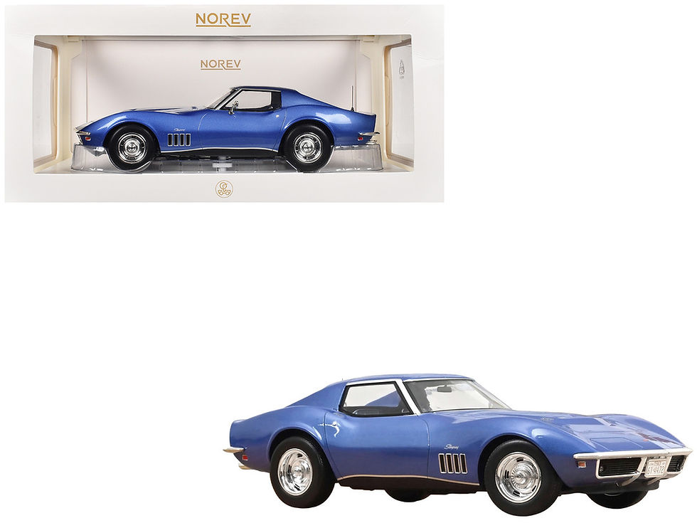 Norev Diecast Model Car 1/18 1969 Chevrolet Corvette Coupe Le Mans Blue Metallic