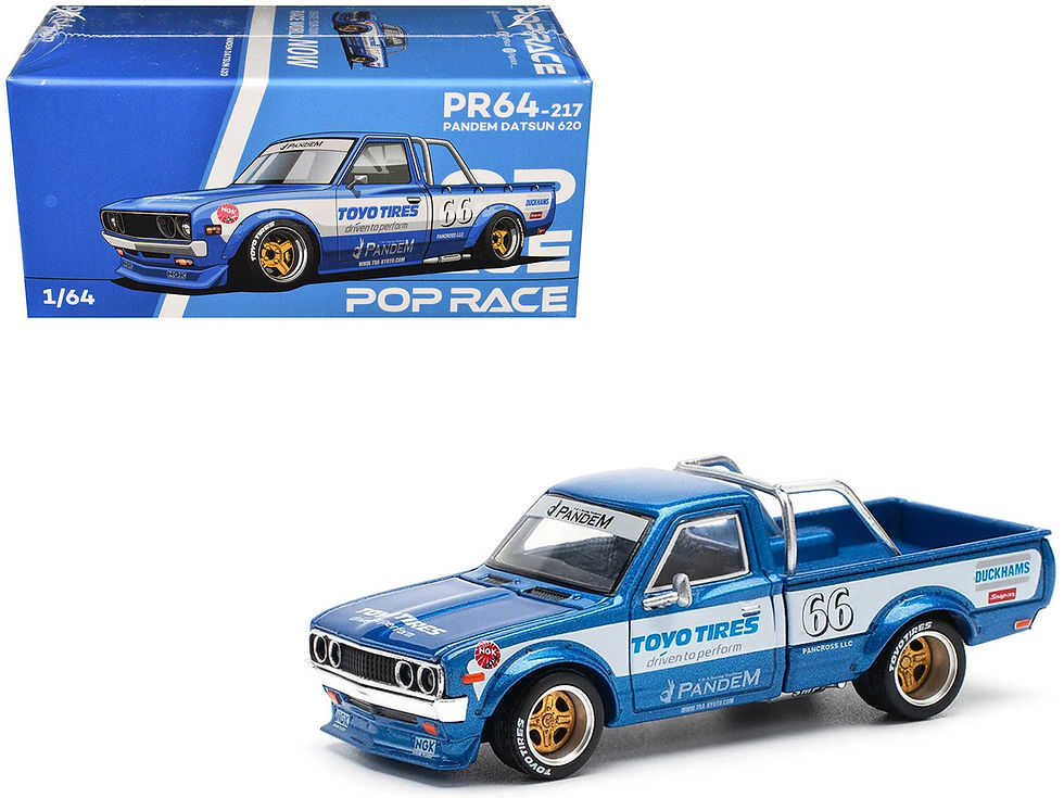 Pop Race diecast model car 1/64 Datsun Pandem 620 Pickup #66 Blue