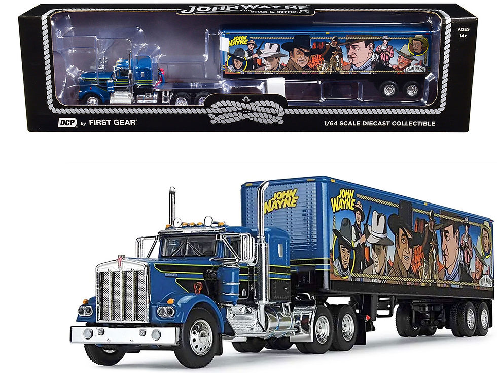 Blue Kenworth W900A with sleeper and vintage trailer First Gear diecast