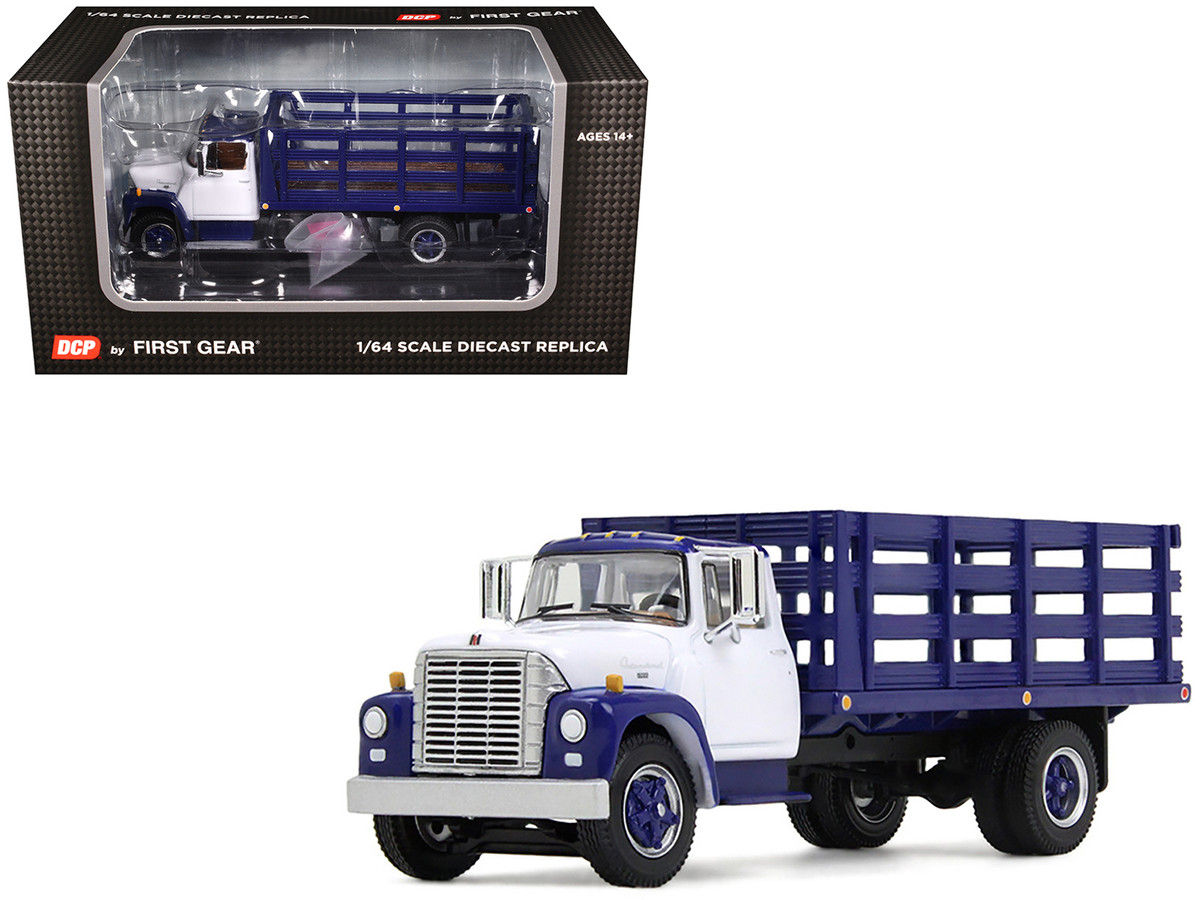 First Gear Die-cast 1/64 1970s International Loadstar Stake Truck White and Navy