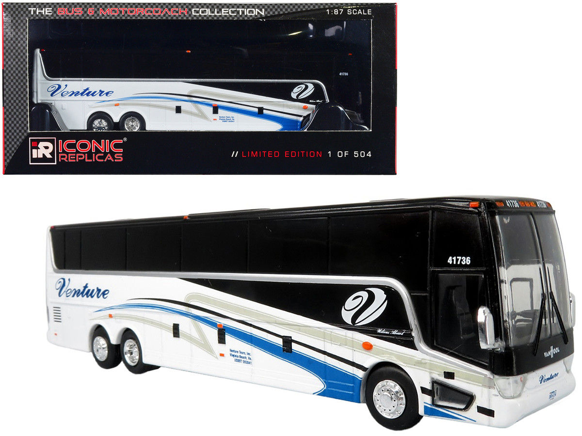 Black and white Van Hool TX45 diecast model coach bus