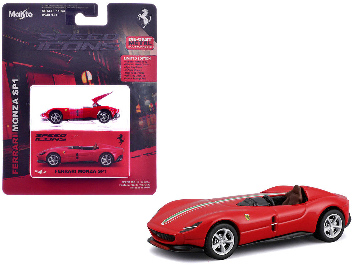 Maisto Diecast 1/64 Ferrari Model Monza SP1 Red with Italian Flag Stripes