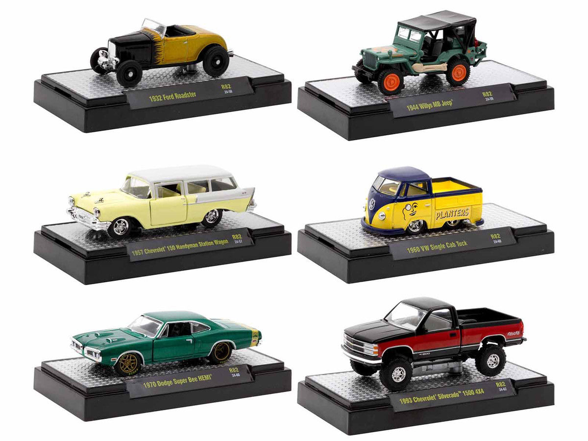 M2 Diecast 1/64 "Auto Meets" Set of 6 Cars IN DISPLAY CASES