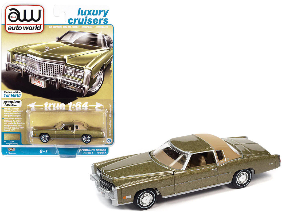 Autoworld Diecast toy car 1/64 1975 Cadillac Eldorado Tarragon Gold
